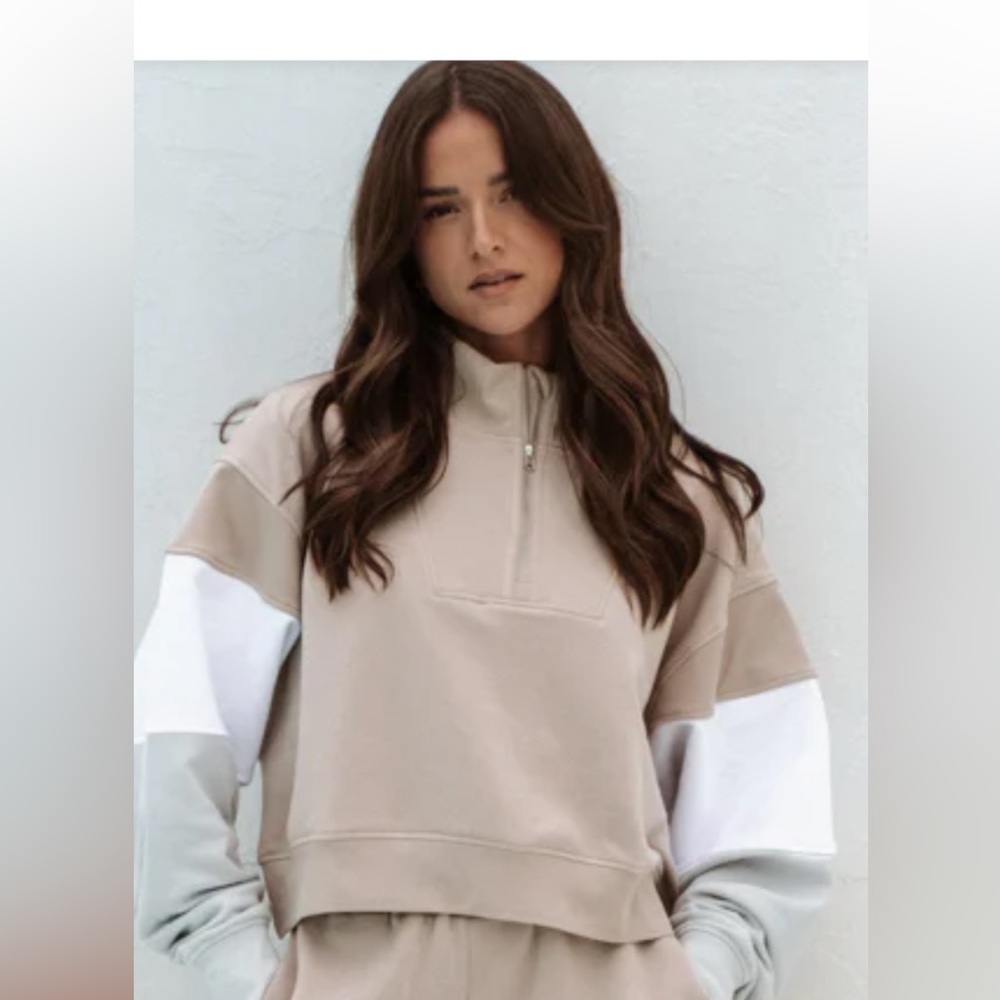 Feat Helen Owen Treecell Plush Half Zip Tri Colorblock Size XL
